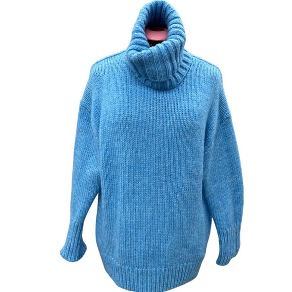 American Eagle AE Blue Wool Blend Tunic Turtleneck Sweater Relaxed Fit Size M - Picture 1 of 8